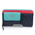 Chanel Green Navy Pink Leather Wallet (Bi-Fold) (Pre-Owned)