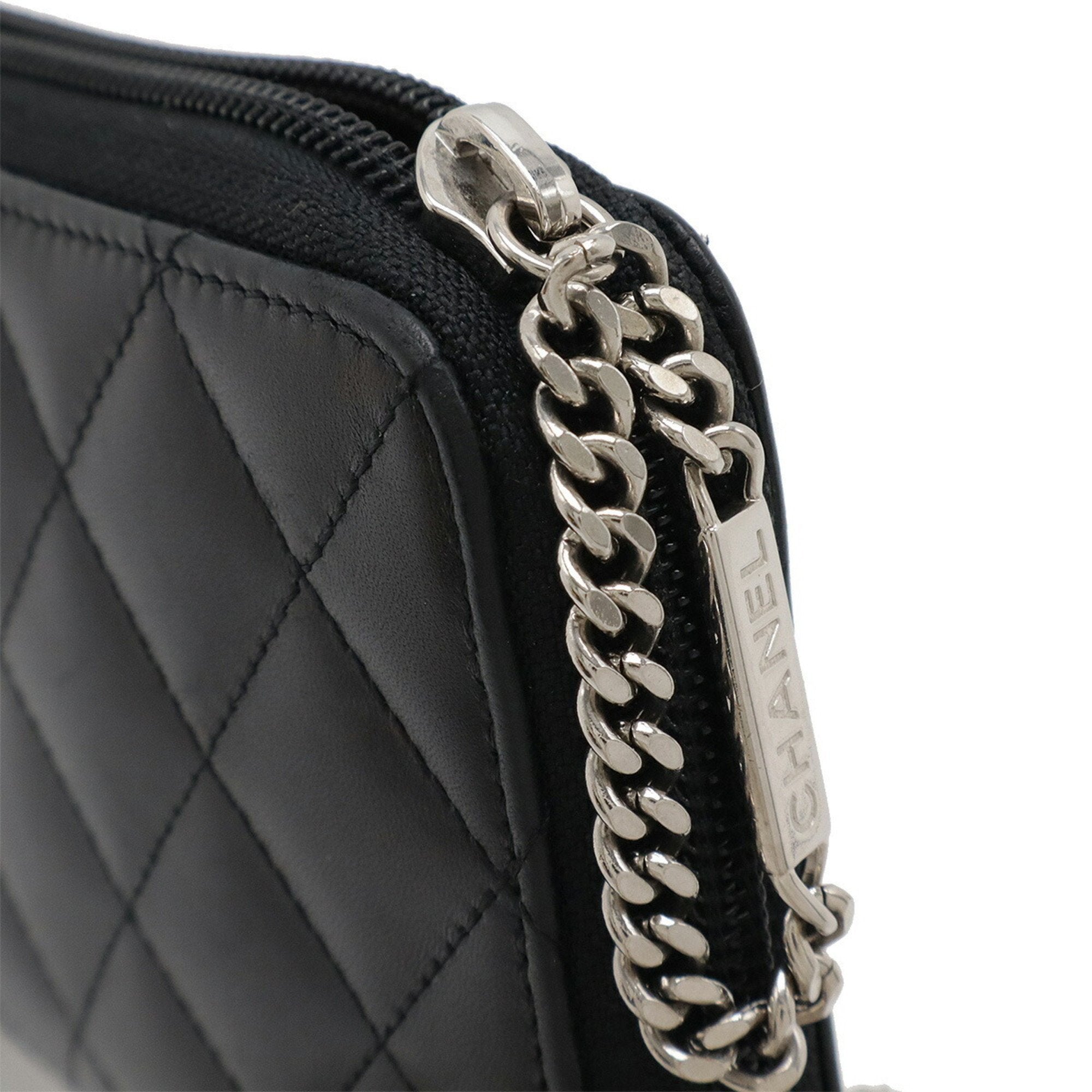 Chanel Cambon Black Pink Leather Long Wallet (Bi-Fold) (Pre-Owned)