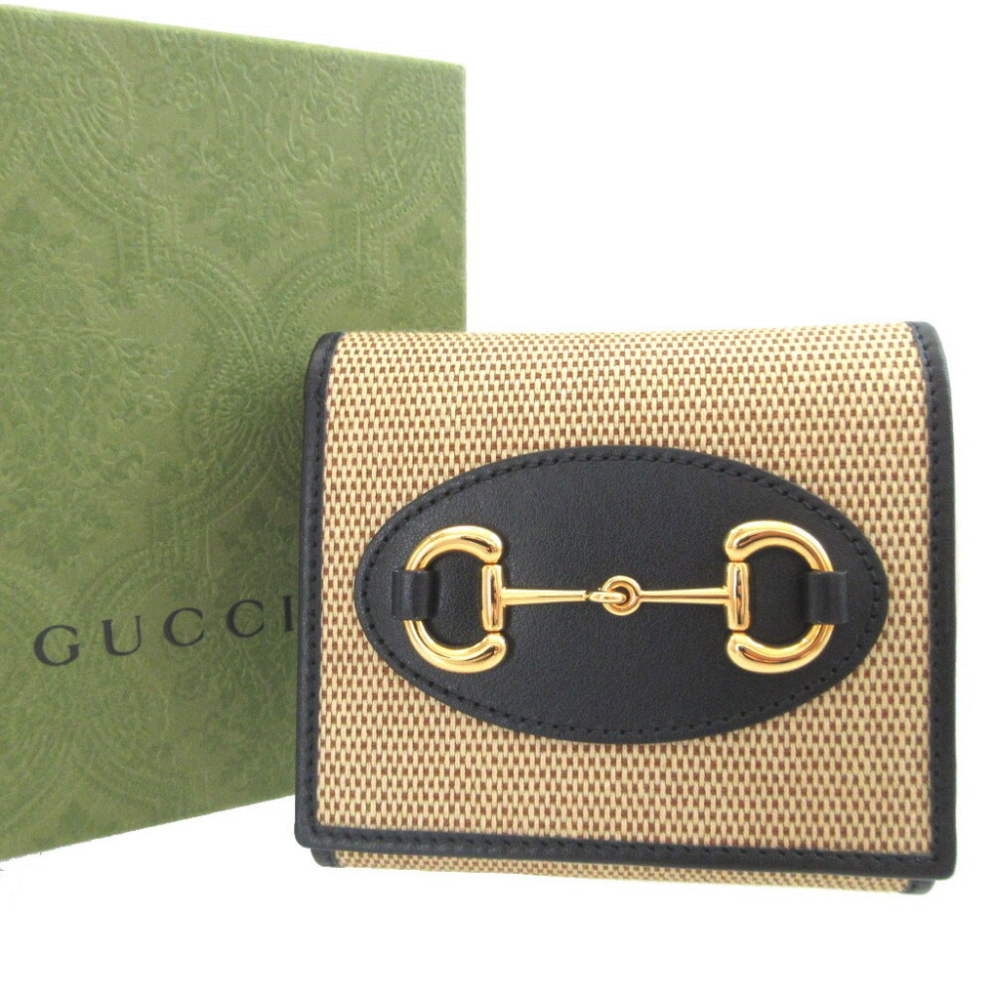 Gucci Beige Navy Canvas Leather Coin Purse/Coin Case (Pre-Owned)