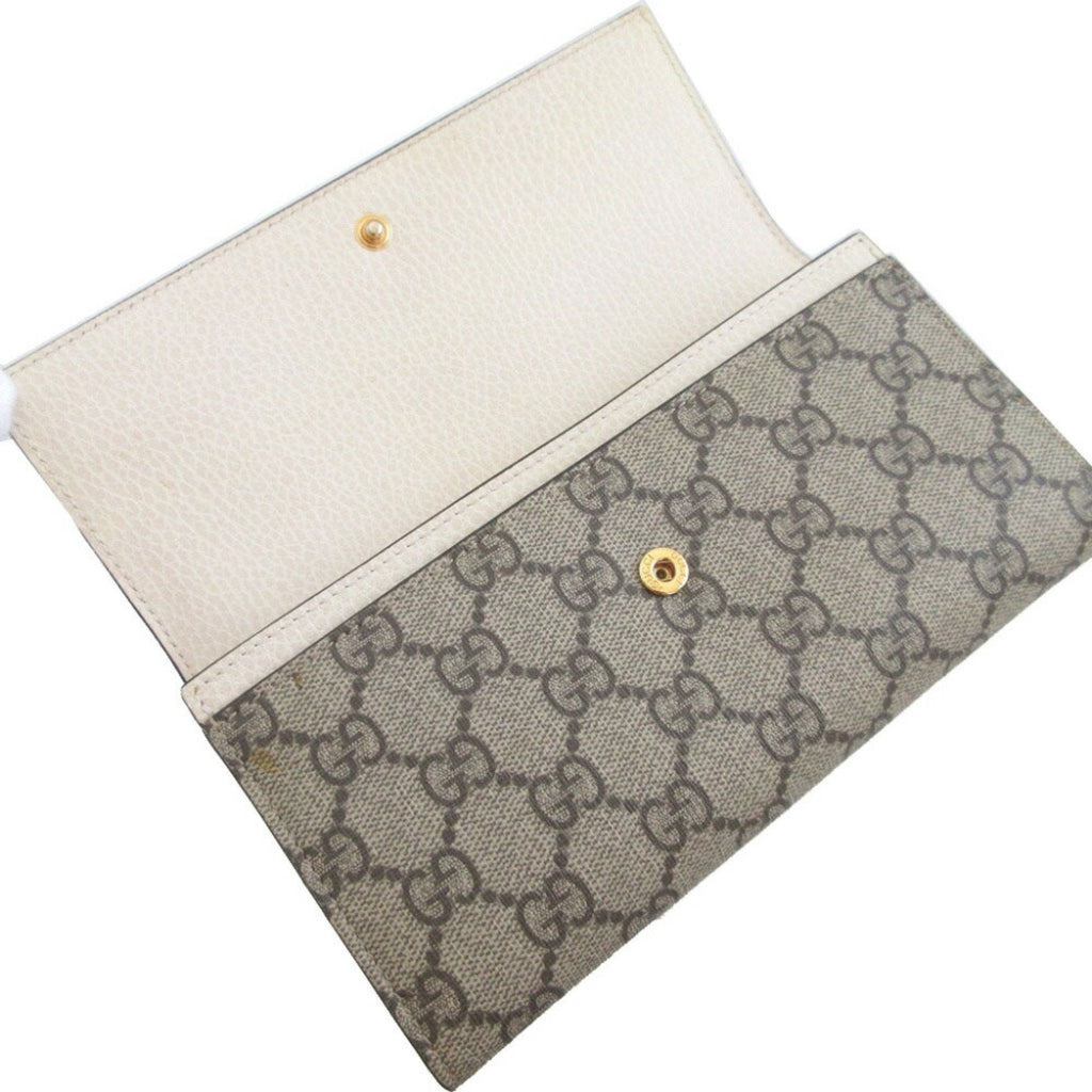 Gucci Beige Ivory Gg Canvas Leather Long Wallet (Bi-Fold) (Pre-Owned)