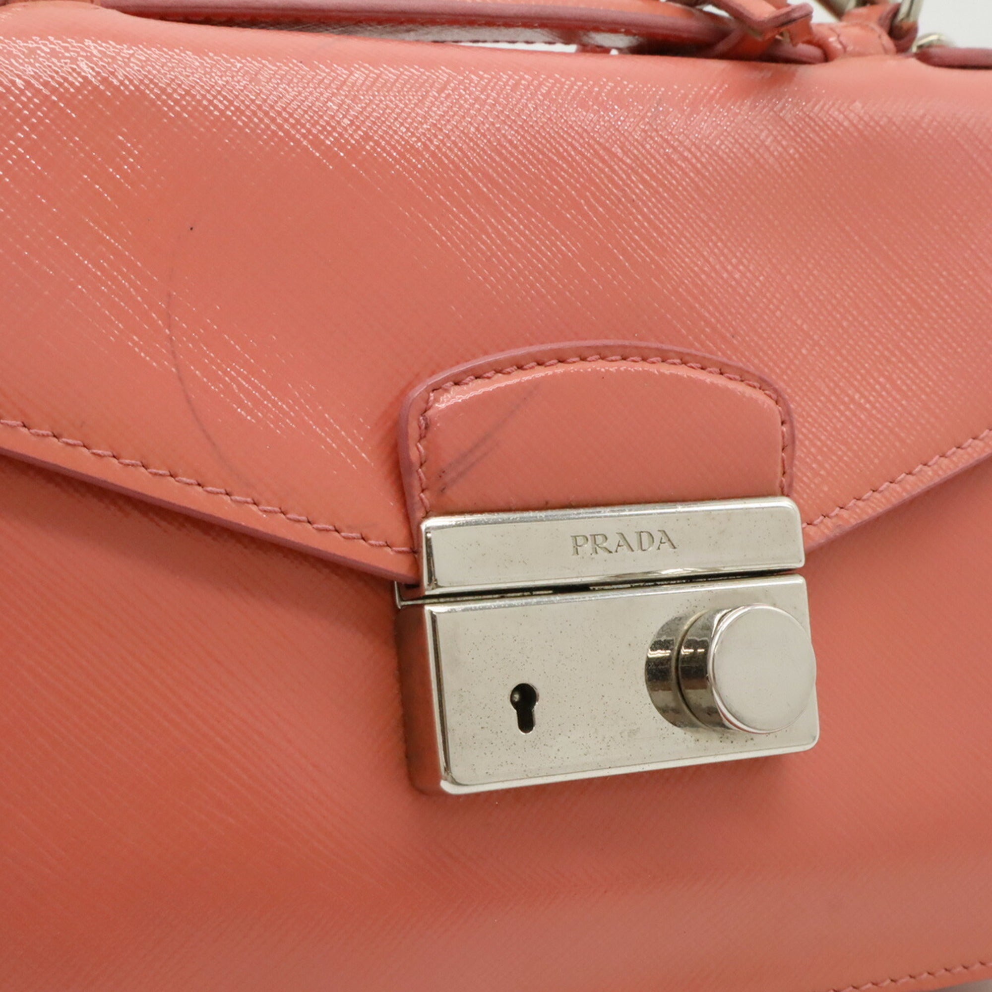 Prada Saffiano Begonia Pink Leather Handbag Pochette Shoulder Bag (Pre-Owned)