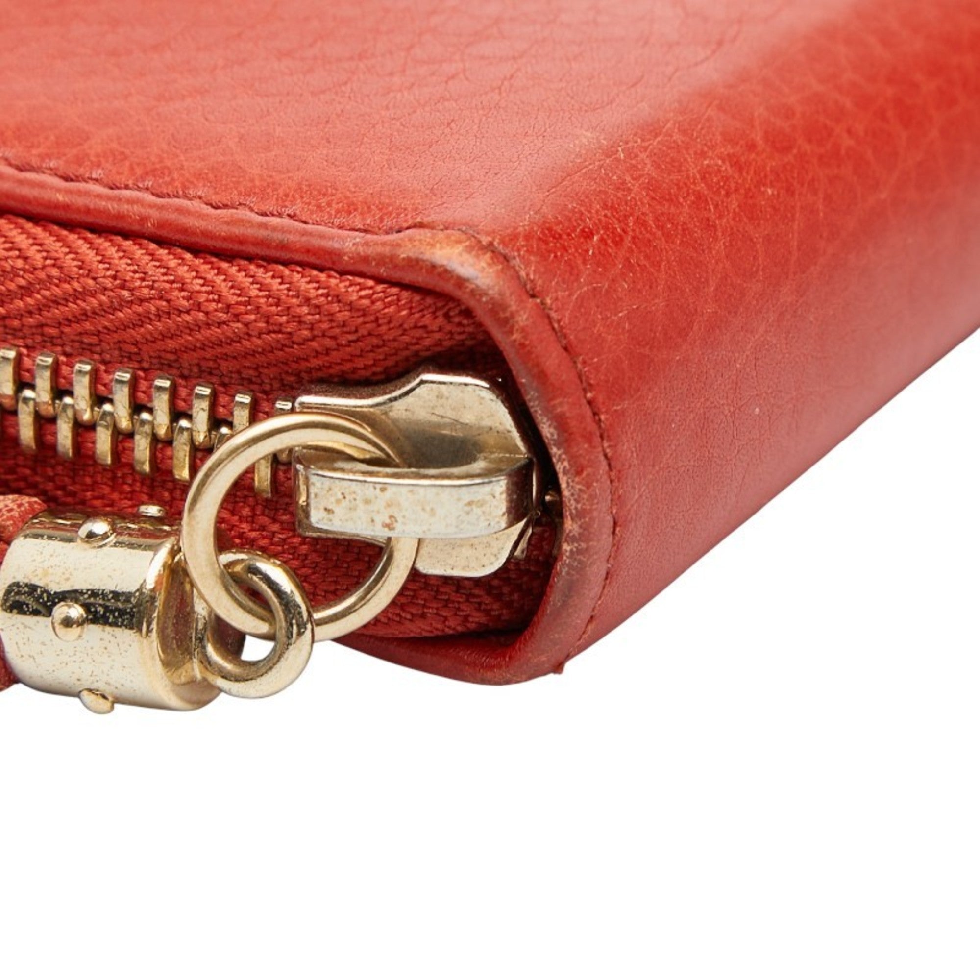 Gucci Red Color Leather Long Wallet (Bi-Fold) (Pre-Owned)