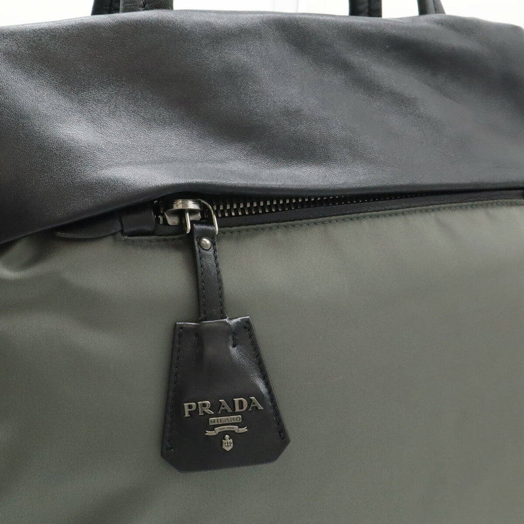 Prada Black Gray Nero Nylon Leather Tote Bag (Pre-Owned)