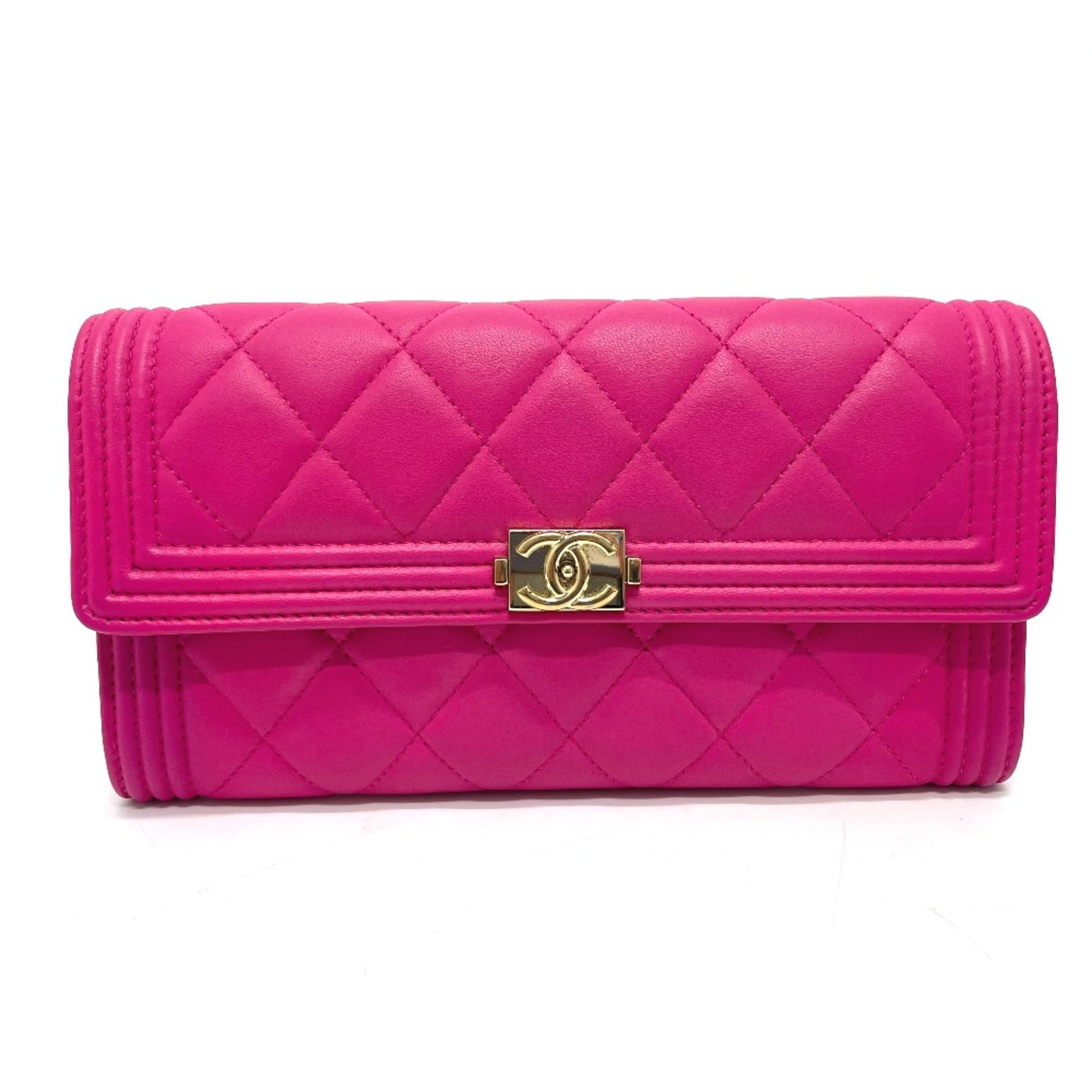Chanel Pink Leather Long Wallet (Bi-Fold) (Pre-Owned)