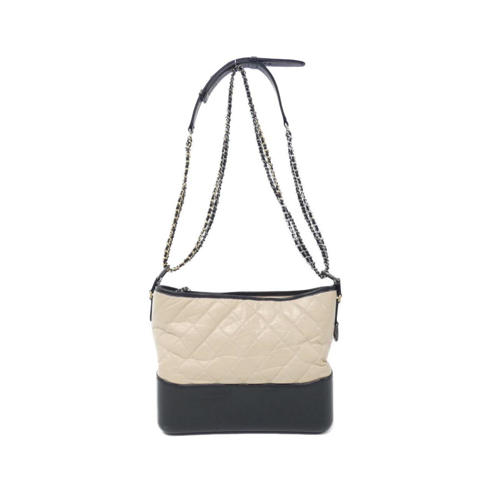 Chanel Gabriel Beige Black Leather Shoulder Bag (Pre-Owned)