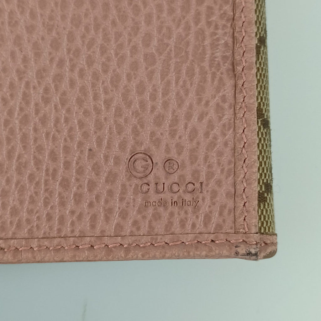 Gucci Beige Pink Gg Canvas Leather Long Wallet (Bi-Fold) (Pre-Owned)