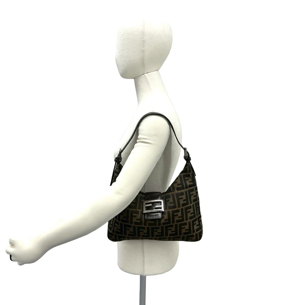 Fendi Black Brown Canvas Leather Shoulder Bag (Pre-Owned)