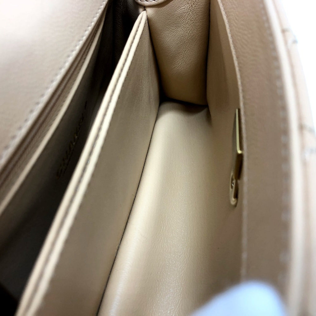Chanel Beige Grained Calfskin Handbag Shoulder Bag (Pre-Owned)