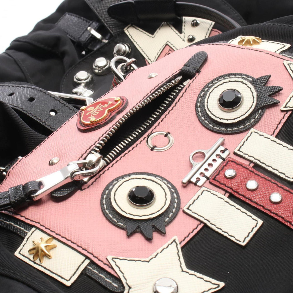 Prada Black Pink White Nylon Leather Backpack Handbag (Pre-Owned)