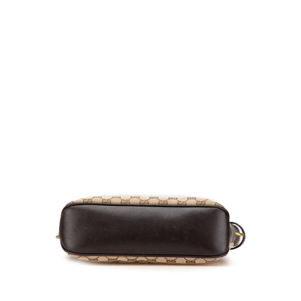 Gucci Beige Brown Canvas Leather Shoulder Bag (Pre-Owned)