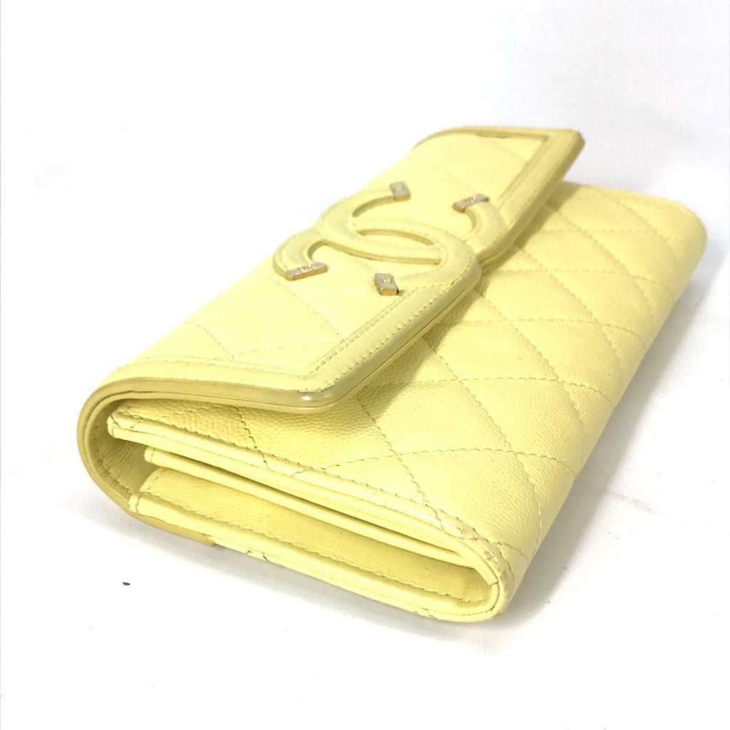 Chanel Yellow Leather Long Wallet (Bi-Fold) (Pre-Owned)