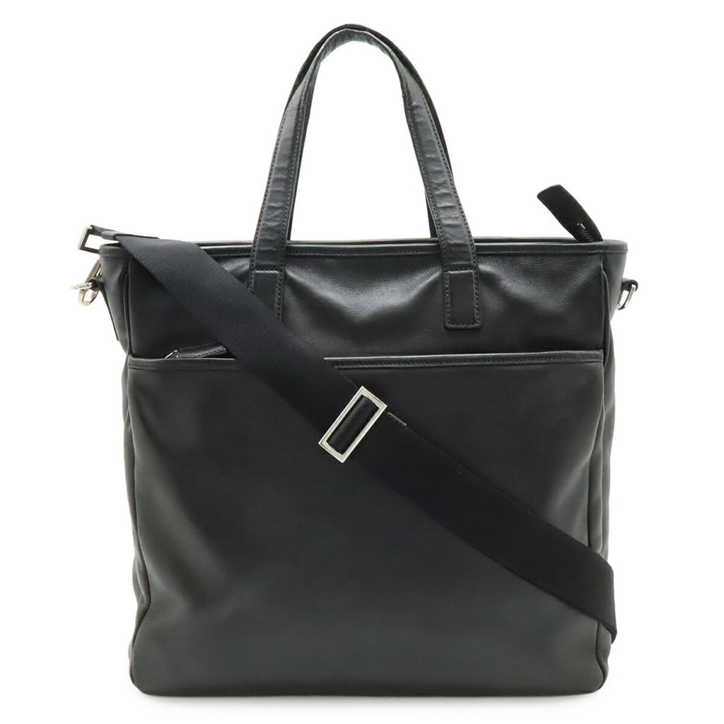 Prada Black Nero White Leather Shoulder Bag Tote Bag (Pre-Owned)