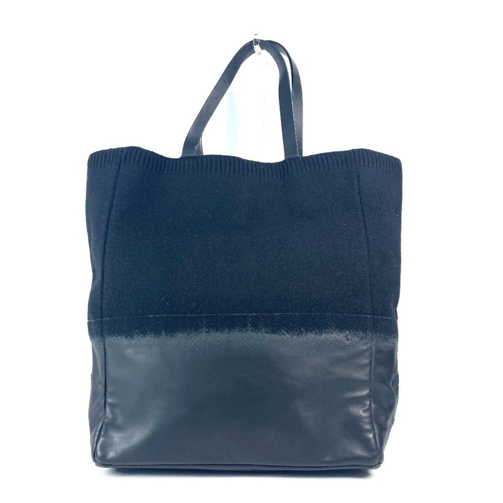 Chanel Black Knit Leather Shoulder Bag Tote Bag (Pre-Owned)