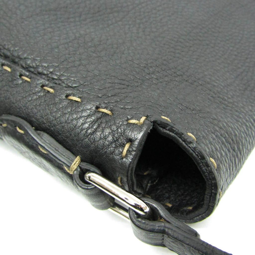 Fendi Selleria Black Leather Messenger Bag Shoulder Bag (Pre-Owned)