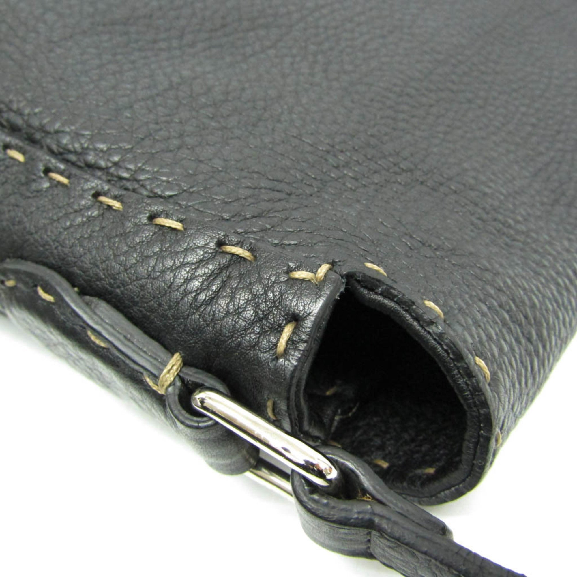 Fendi Selleria Black Leather Messenger Bag Shoulder Bag (Pre-Owned)