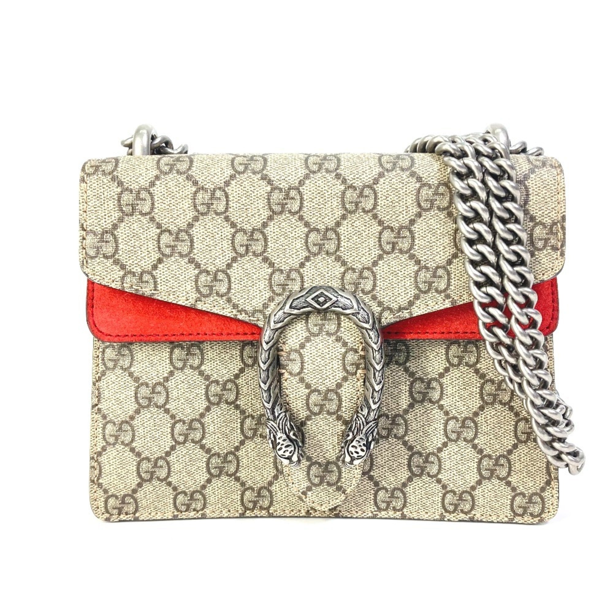 Gucci Beige Red Color Gg Supreme Shoulder Bag (Pre-Owned)