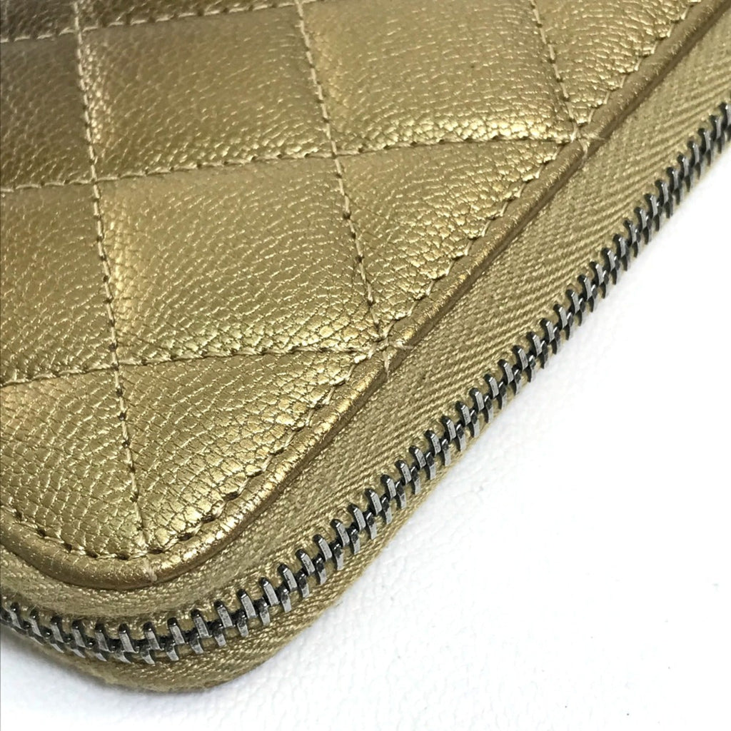 Chanel Gold Leather Long Wallet (Bi-Fold) (Pre-Owned)