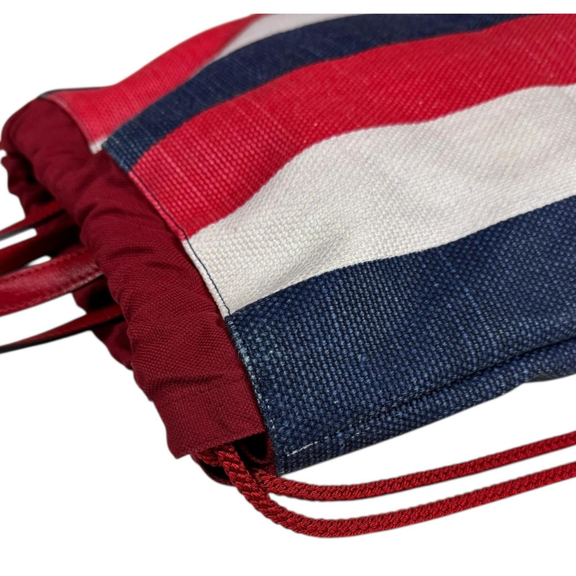 Gucci Blue Red Color White Canvas Leather Backpack (Pre-Owned)