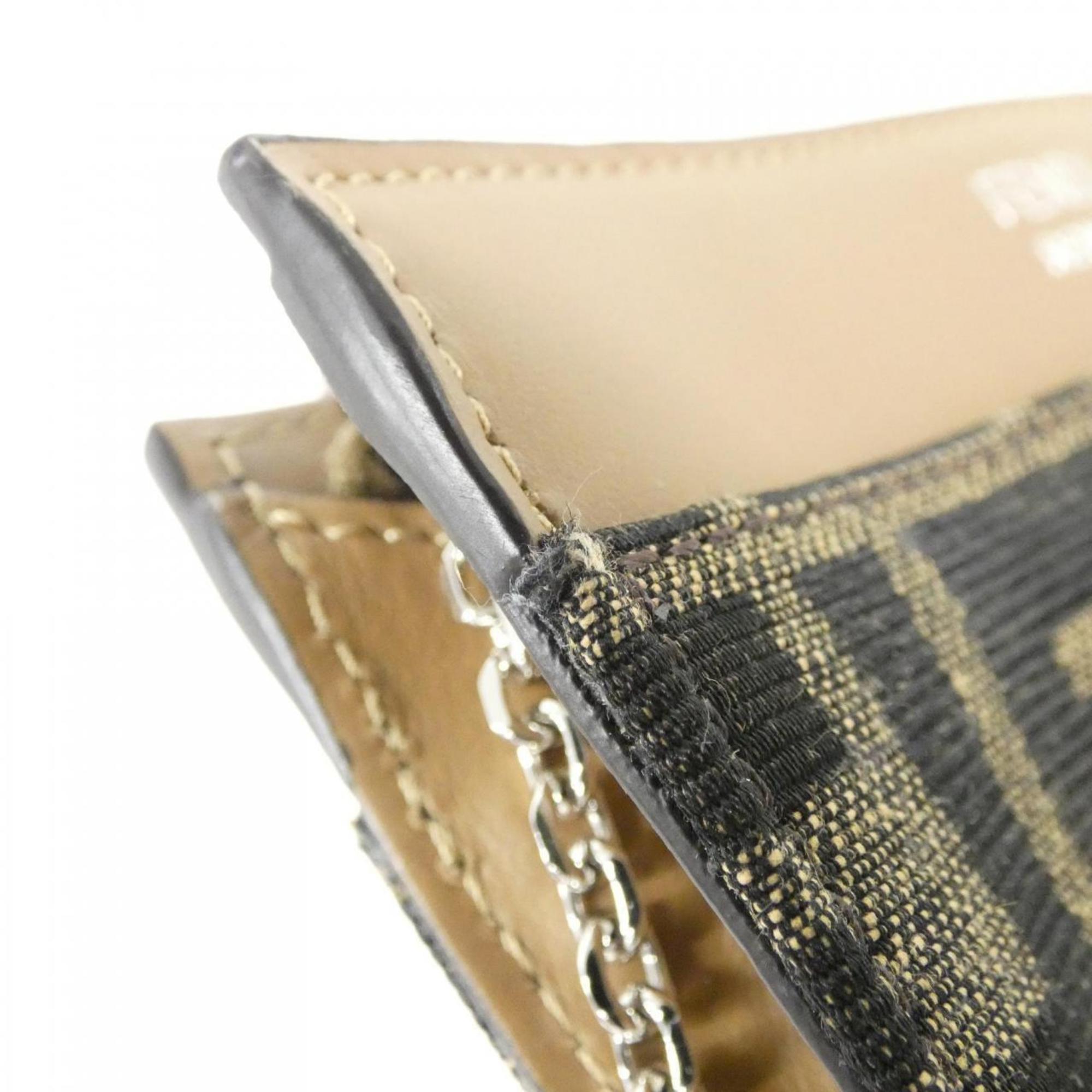 Fendi Silver Sand Canvas Leather Coin Purse/Coin Case (Pre-Owned)