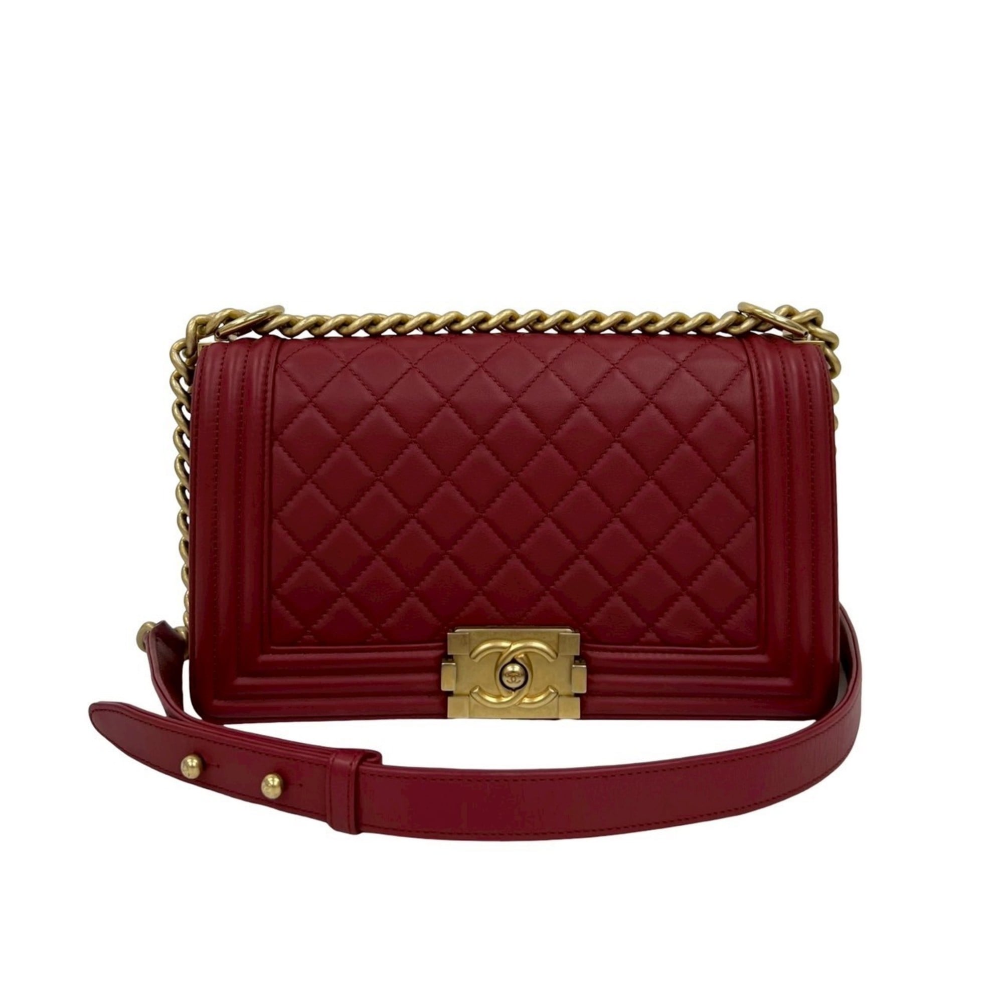 Chanel Red Color Leather Shoulder Bag (Pre-Owned)
