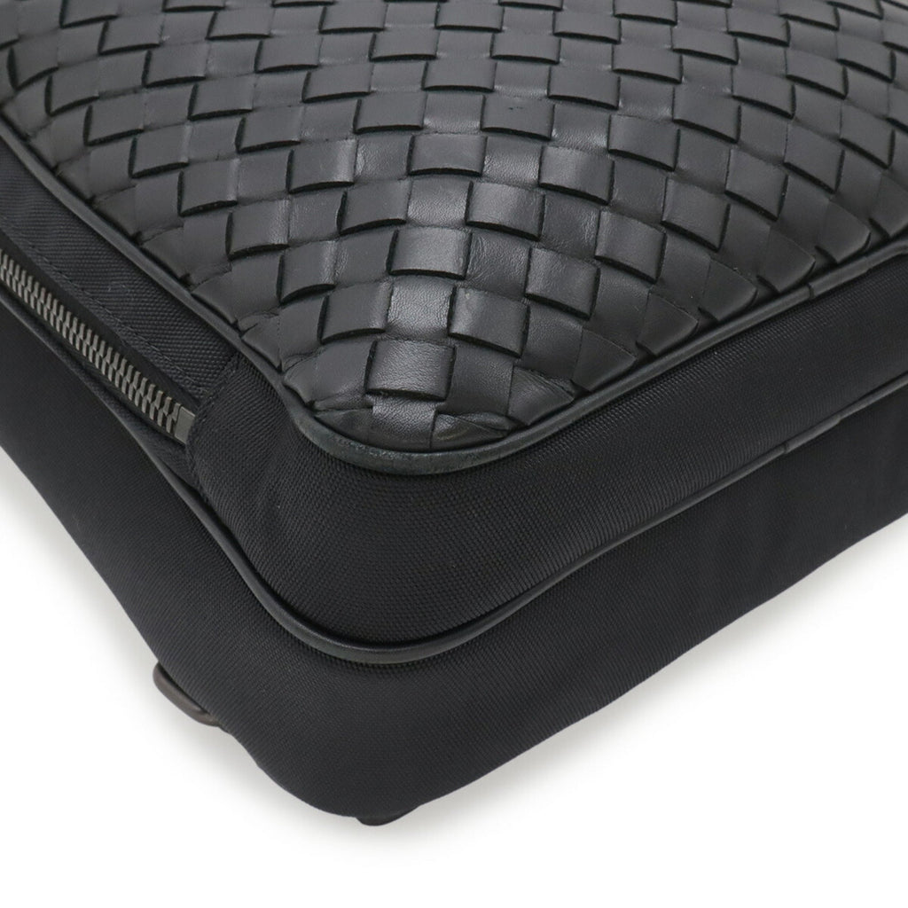 Bottega Veneta Black Nylon Canvas Leather Shoulder Bag Sling Bag (Pre-Owned)