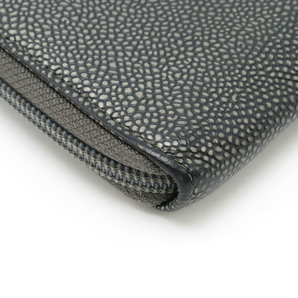 Chanel Metallic Gray Grained Calfskin Long Wallet (Bi-Fold) (Pre-Owned)