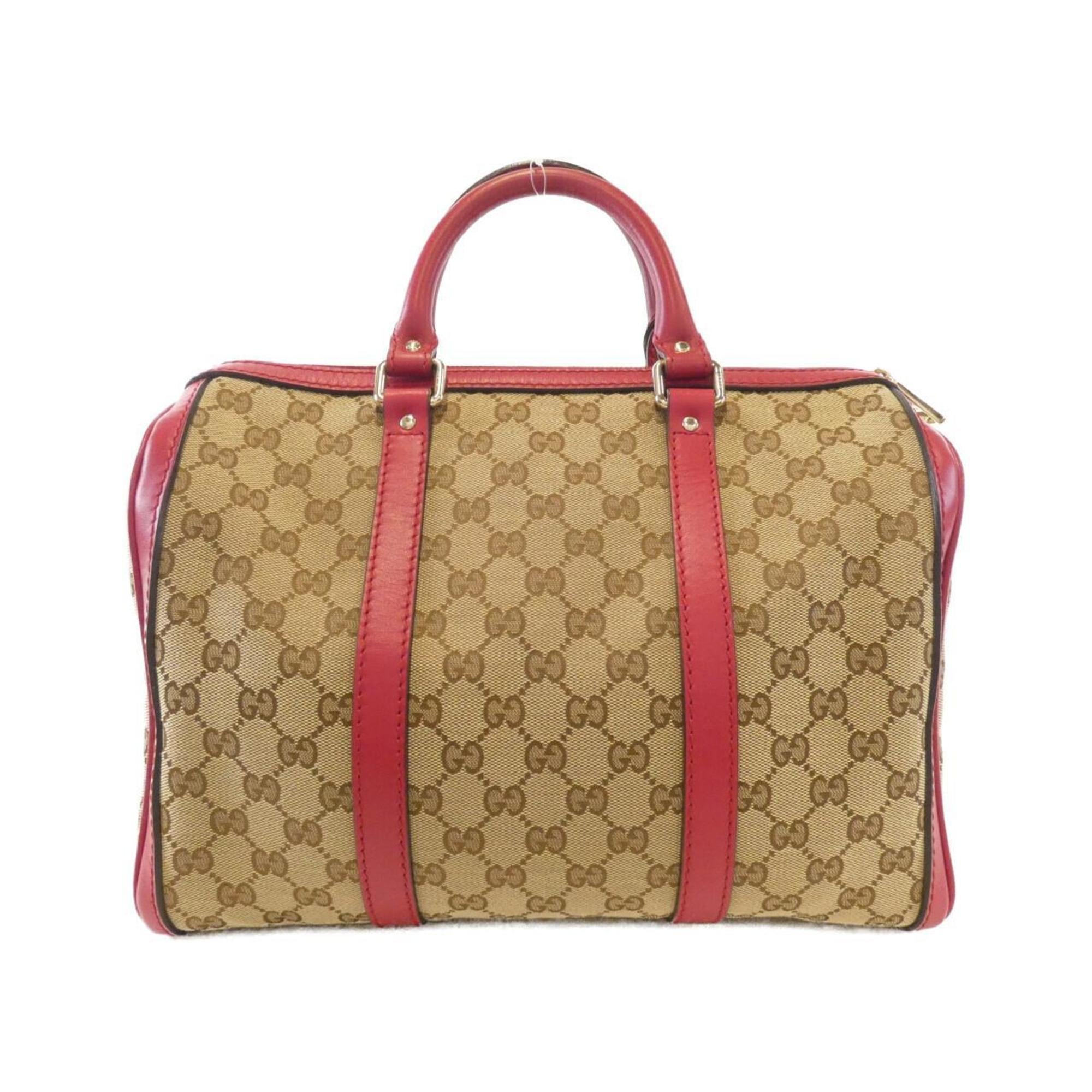 Gucci Beige Gg Canvas Leather Boston Bag (Pre-Owned)