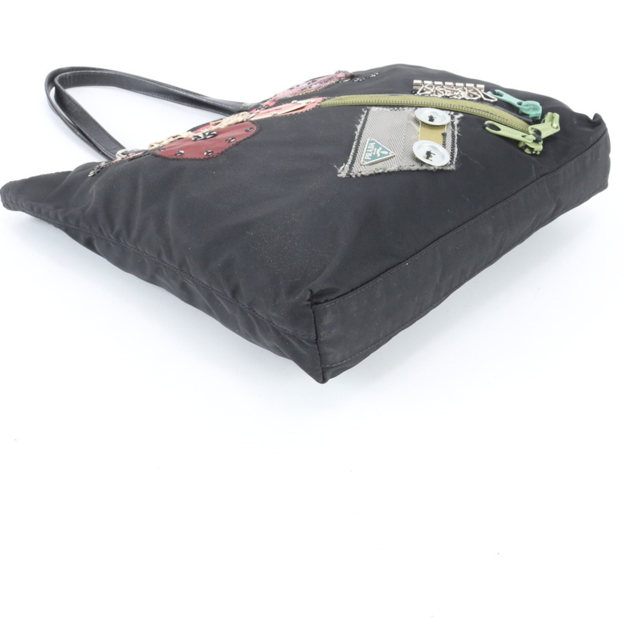 Prada Black Multi-Color Nylon Leather Handbag Tote Bag (Pre-Owned)