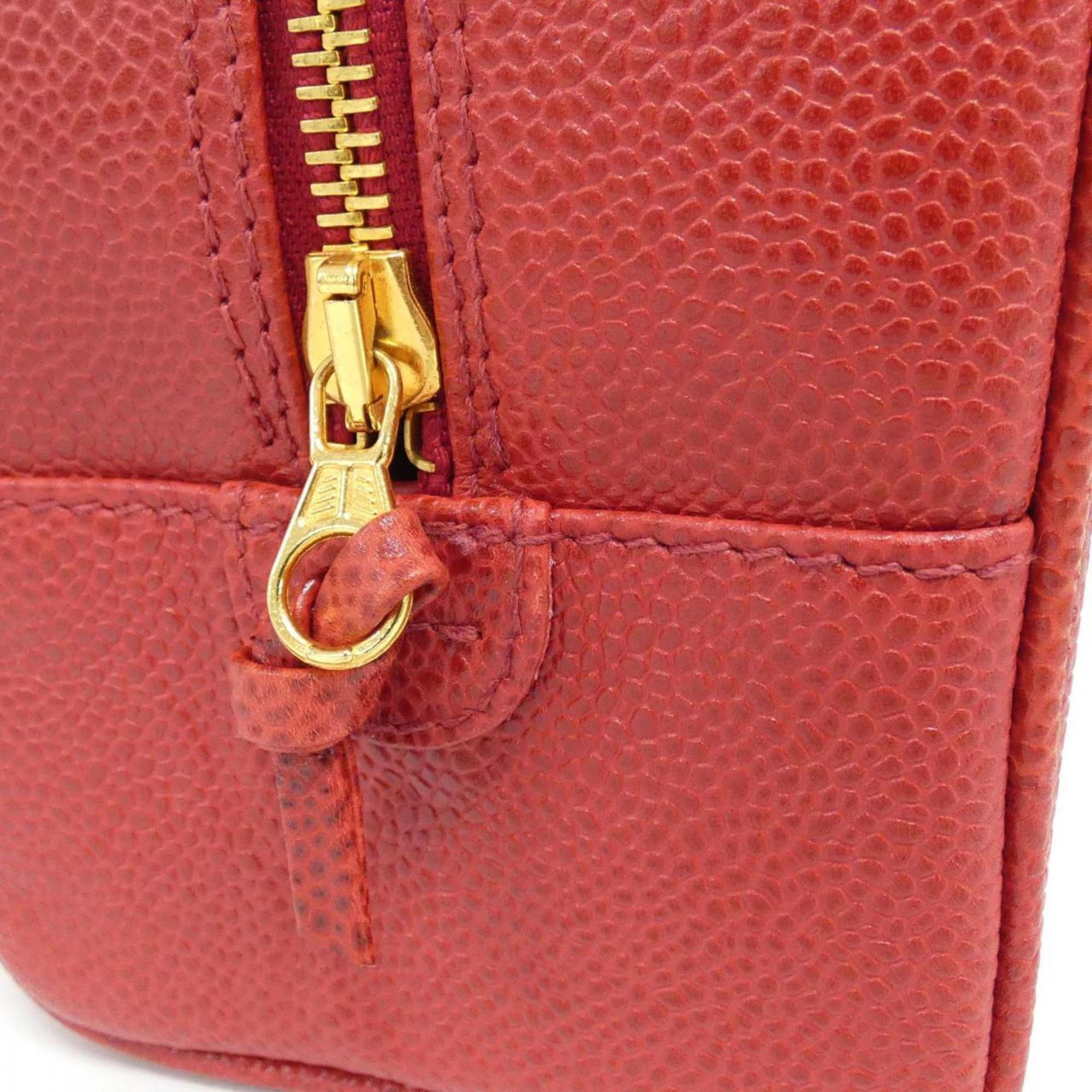 Chanel Red Color Grained Calfskin Pouch (Pre-Owned)