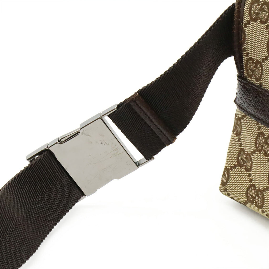 Gucci Beige Dark Brown Canvas Leather Pouch Sling Bag (Pre-Owned)