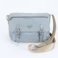 Prada Beige Blue Nylon Leather Shoulder Bag (Pre-Owned)