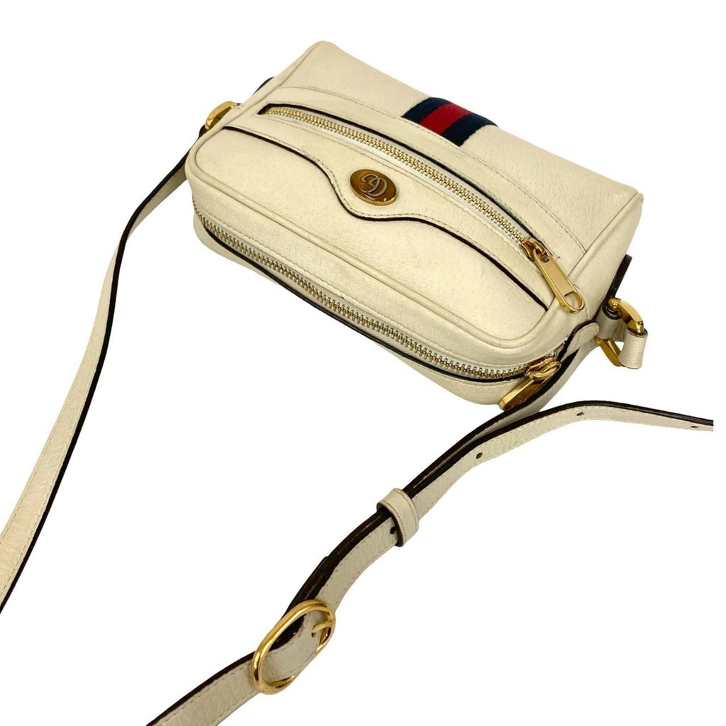 Gucci Navy Red Color White Leather Pochette Shoulder Bag (Pre-Owned)