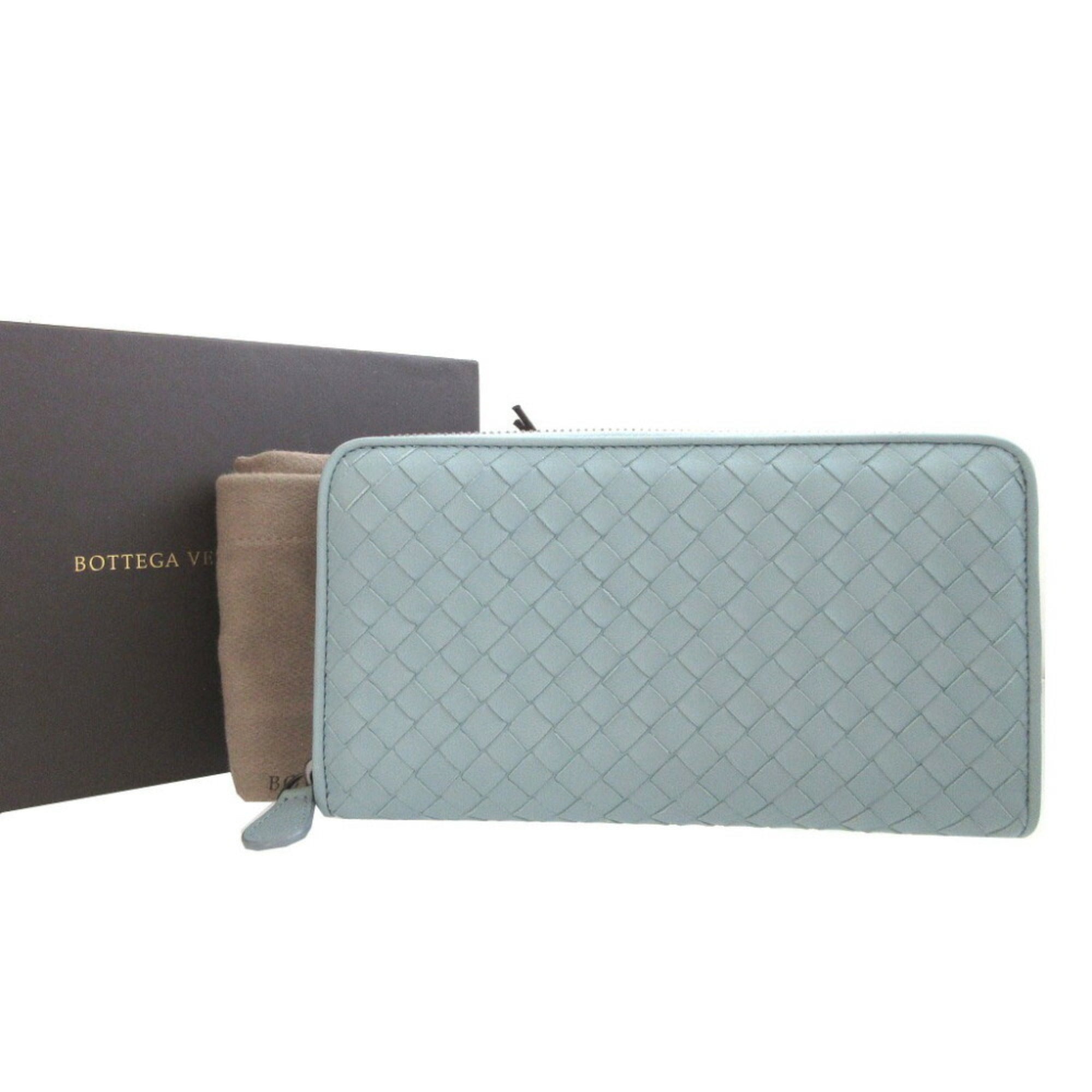 Bottega Veneta Light Blue Leather Long Wallet (Bi-Fold) (Pre-Owned)