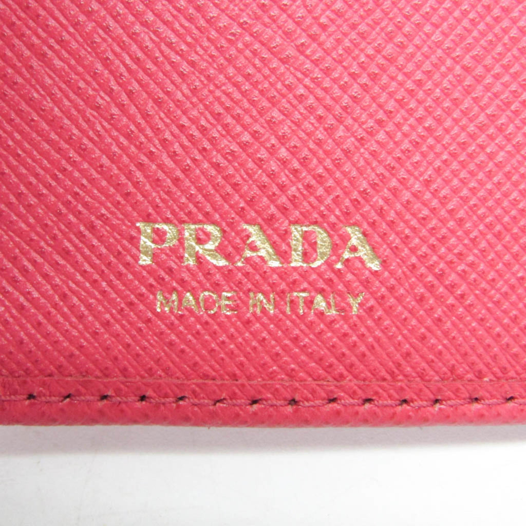 Prada Tab Bifold Wallet Saffiano Leather Pink Leather Wallets Accessory (Pre-Owned)