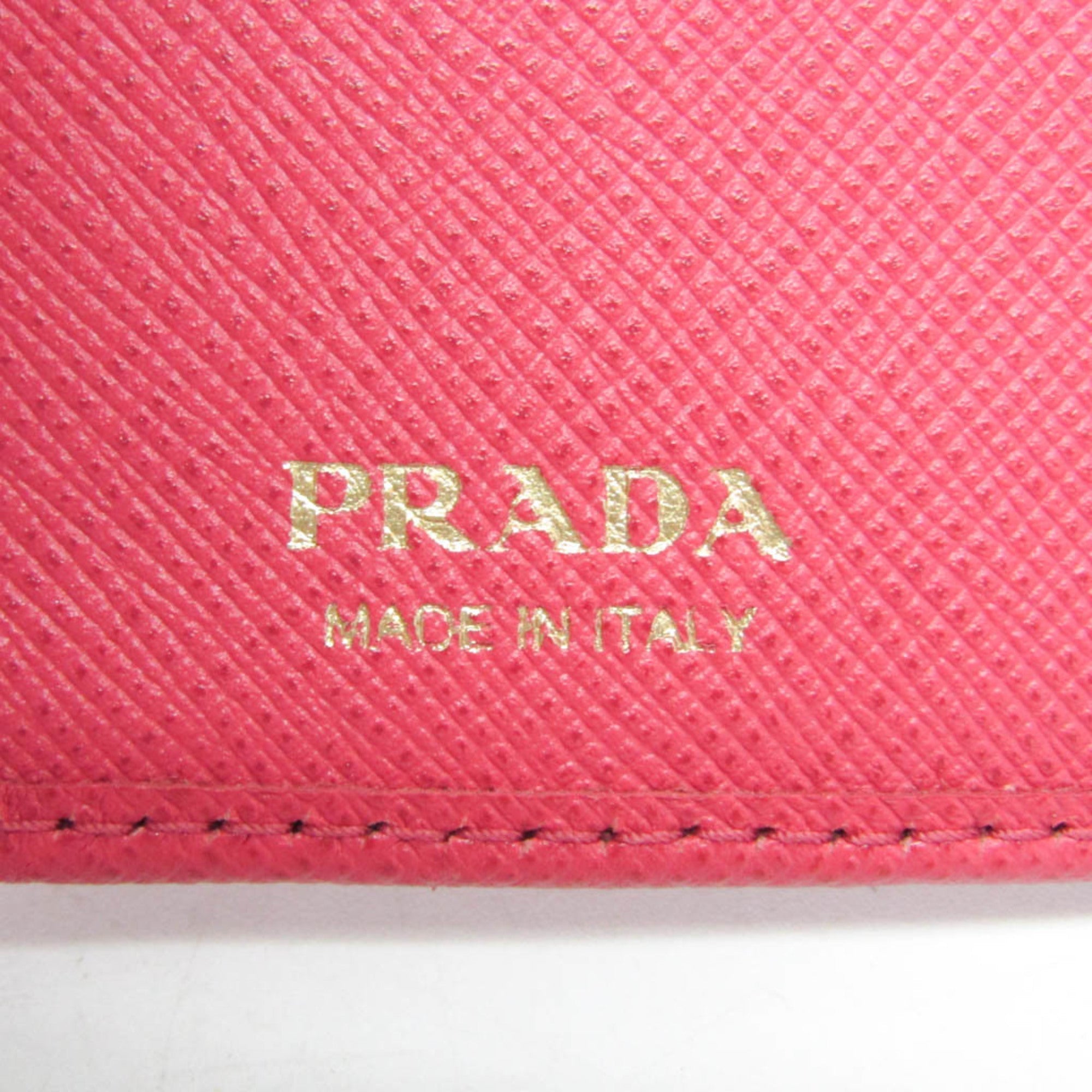 Prada Tab Bifold Wallet Saffiano Leather Pink Leather Wallets Accessory (Pre-Owned)