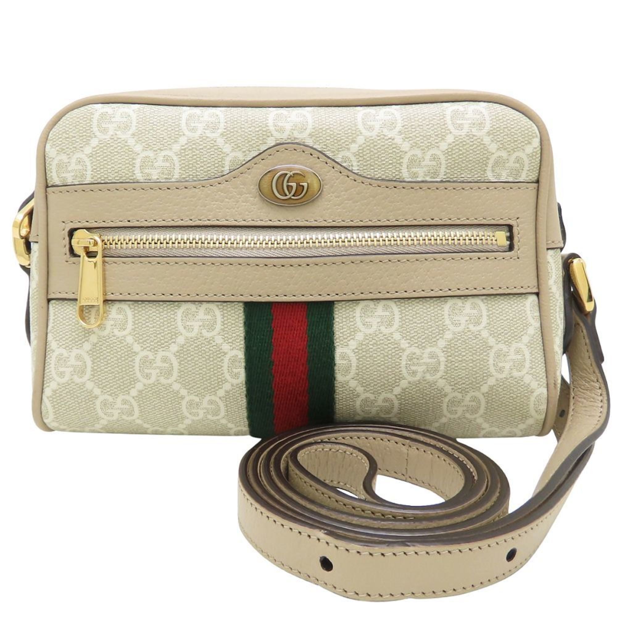Gucci Beige White Gg Supreme Leather Shoulder Bag (Pre-Owned)