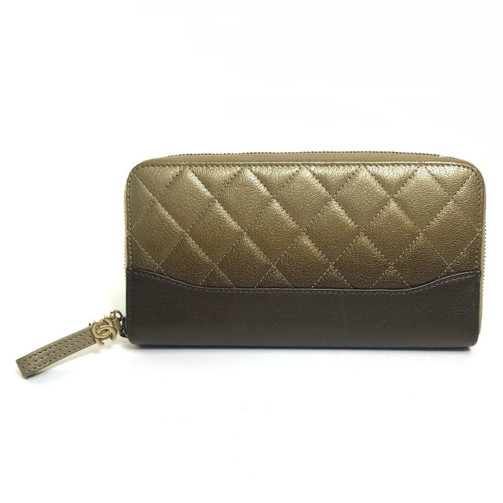 Chanel Gold Leather Long Wallet (Bi-Fold) (Pre-Owned)