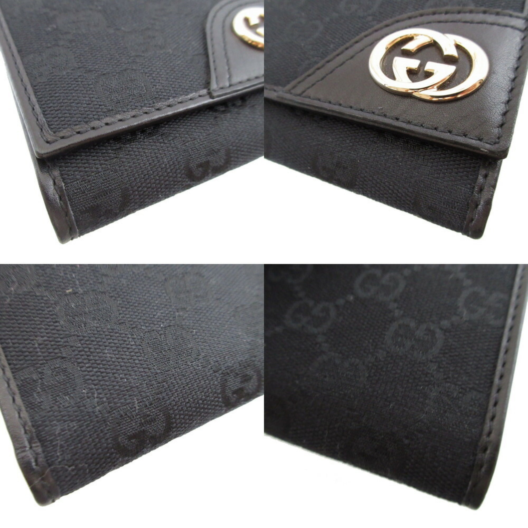 Gucci Black Gg Canvas Leather Wallet (Tri-Fold) (Pre-Owned)