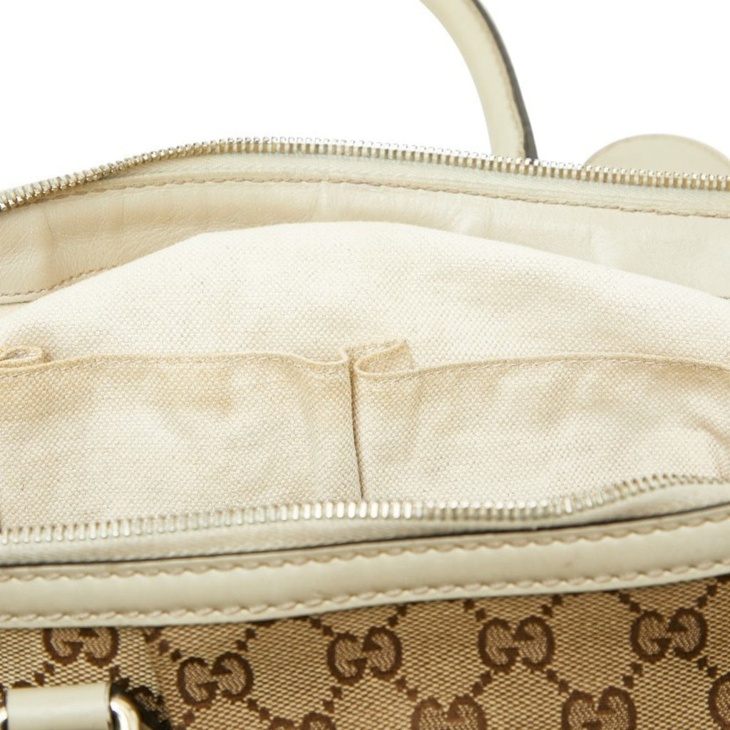 Gucci Beige Brown Canvas Leather Shoulder Bag Tote Bag (Pre-Owned)