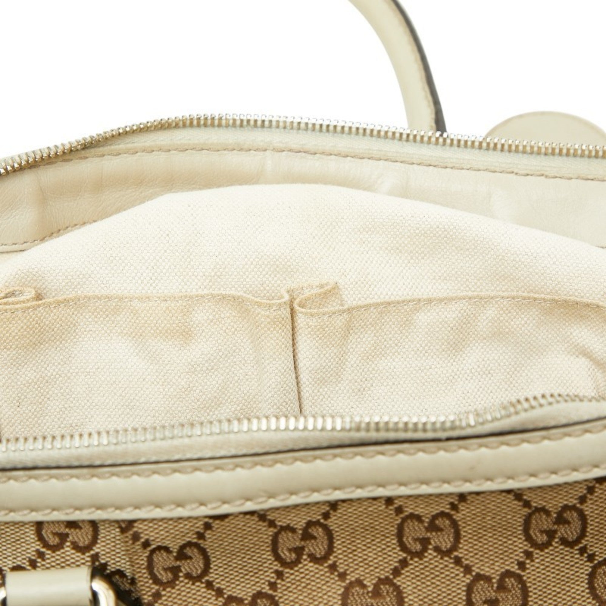 Gucci Beige Brown Canvas Leather Shoulder Bag Tote Bag (Pre-Owned)
