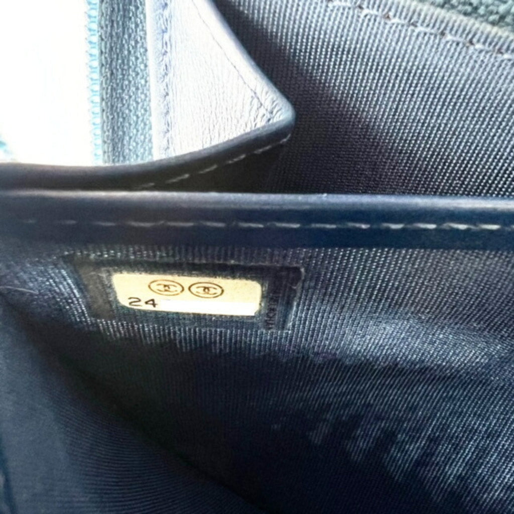 Chanel Blue Grained Calfskin Long Wallet (Bi-Fold) (Pre-Owned)