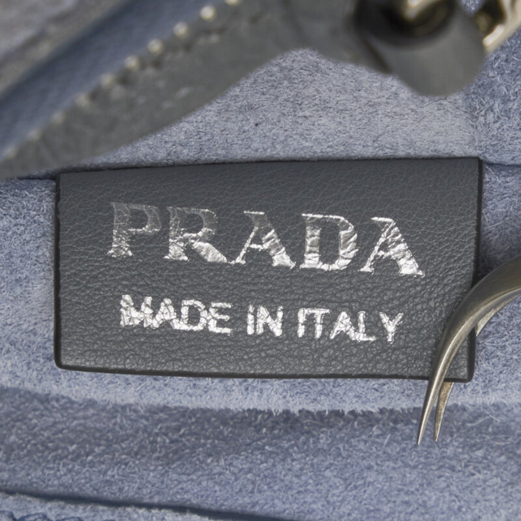 Prada Blue Light Blue Gray Leather Shoulder Bag Tote Bag (Pre-Owned)