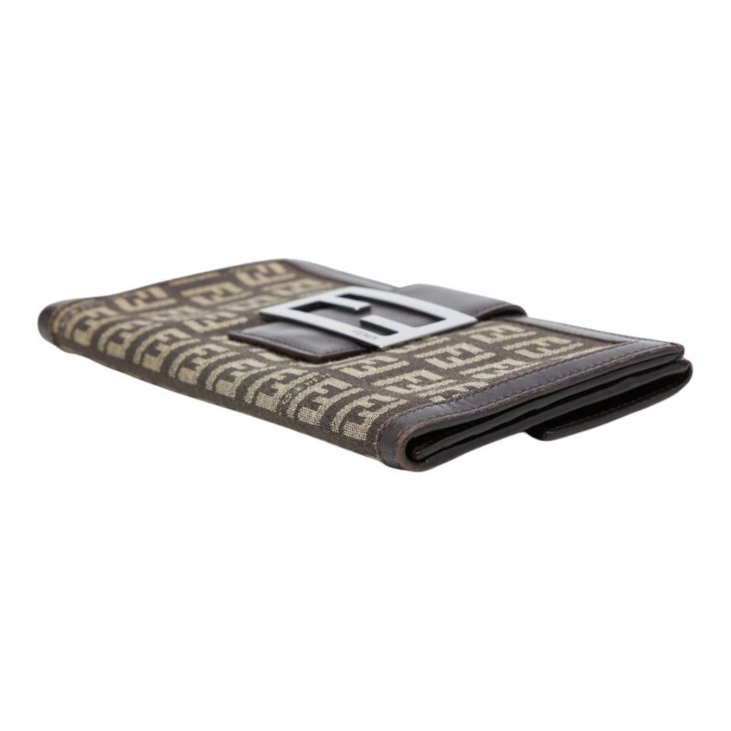 Fendi Brown Canvas Leather Long Wallet (Bi-Fold) (Pre-Owned)