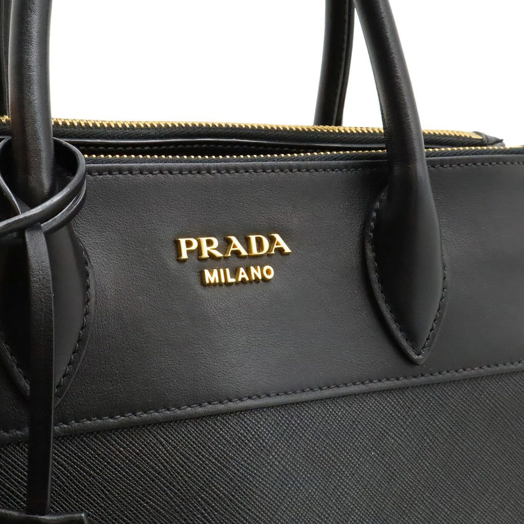 Prada Saffiano Black Nero Leather Handbag Shoulder Bag (Pre-Owned)