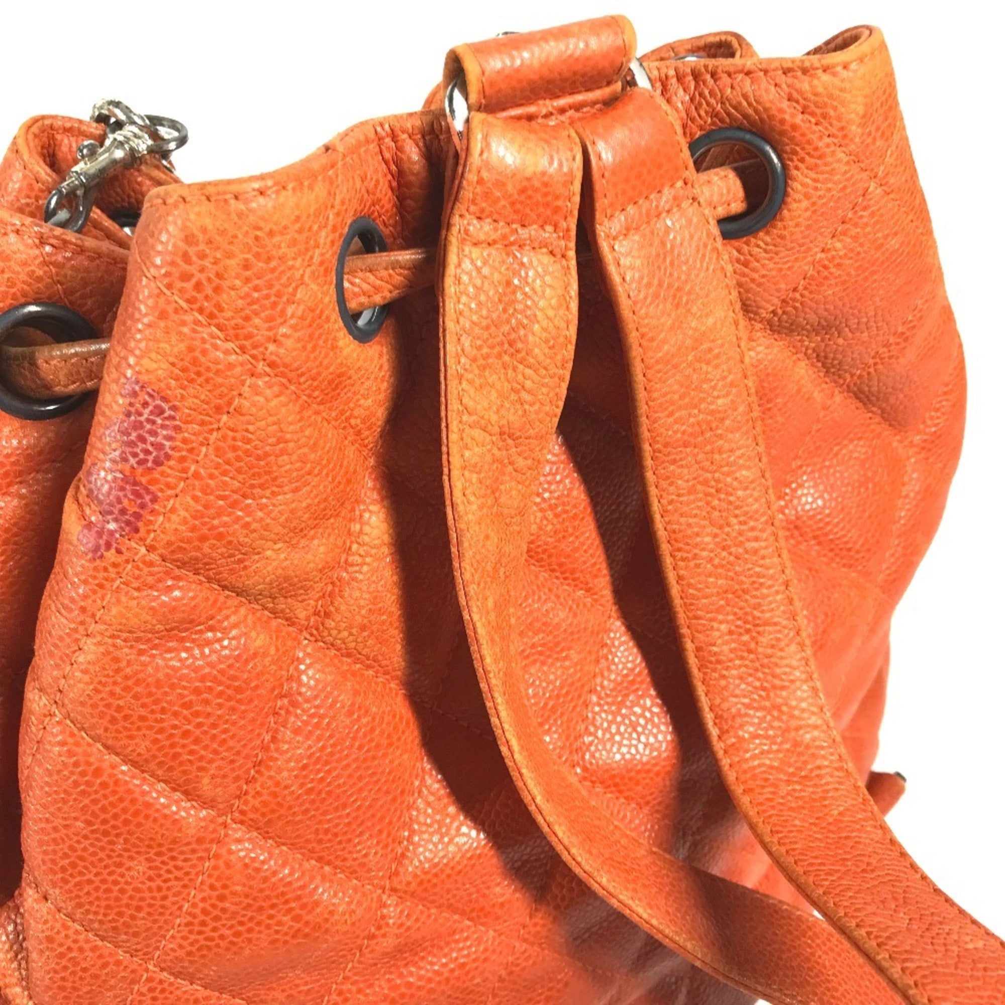 Chanel Orange Caviar Leather Backpack Shoulder Bag (Pre-Owned)