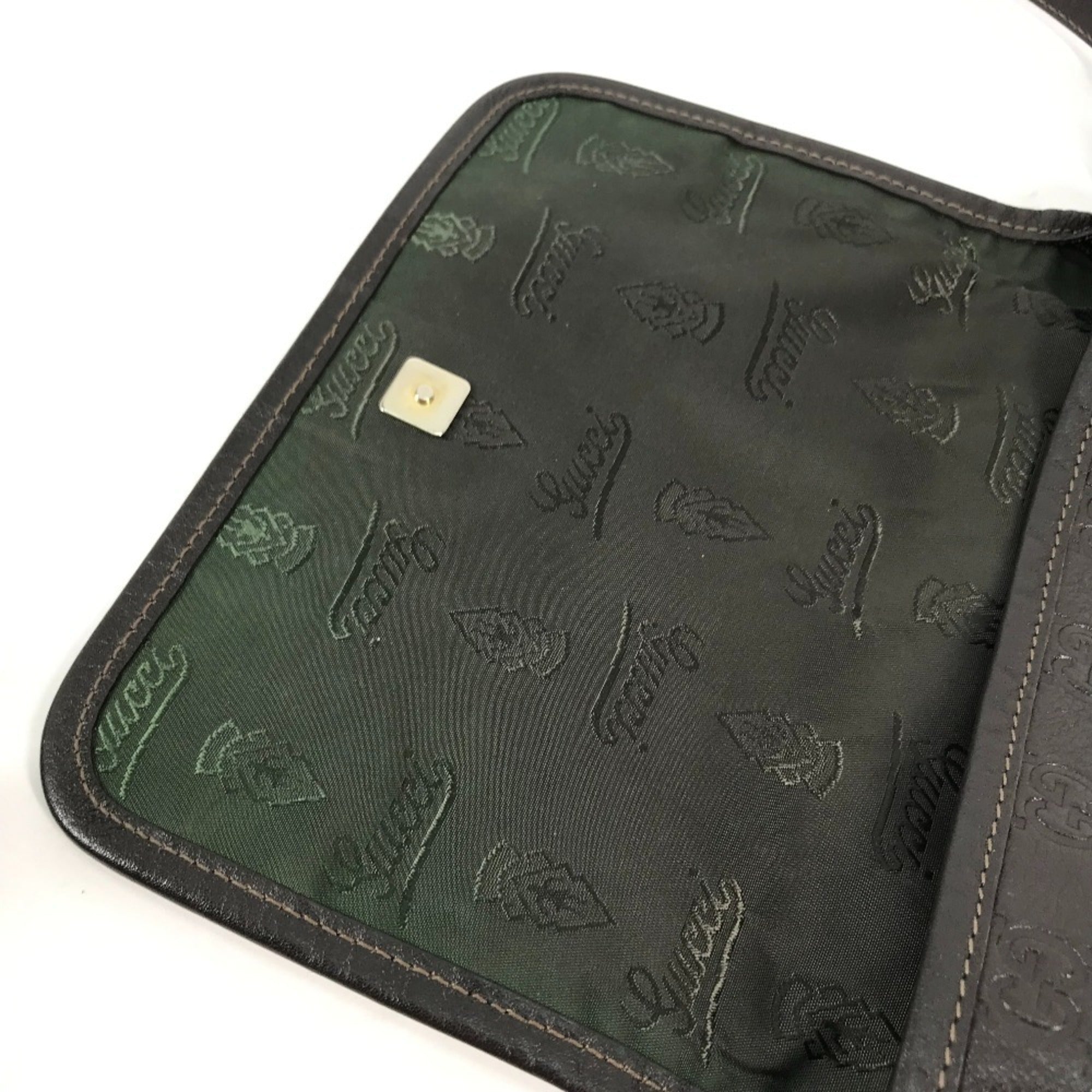 Gucci Dark Brown Leather Pochette Shoulder Bag (Pre-Owned)