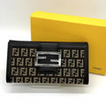 Fendi Zucchino Brown Canvas Long Wallet (Bi-Fold) (Pre-Owned)