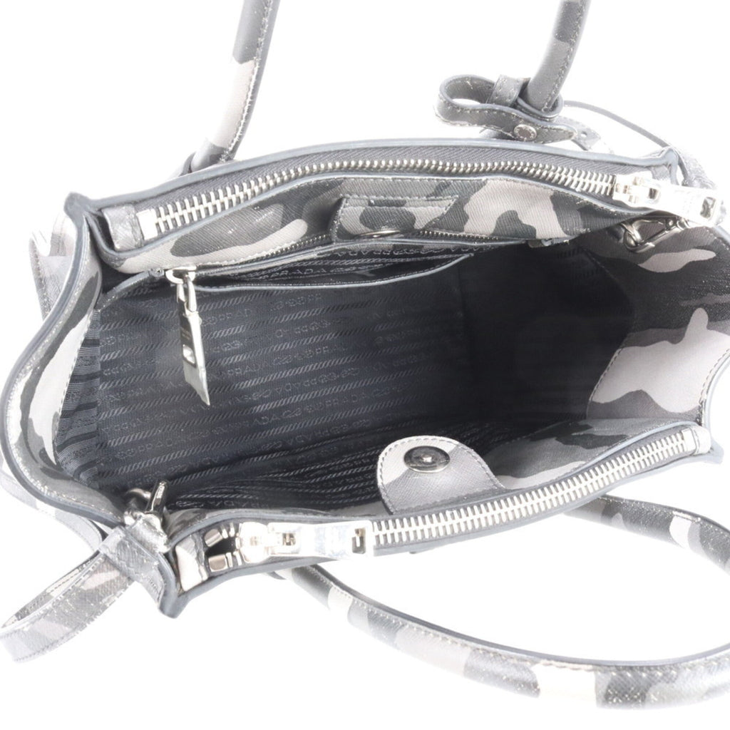 Prada Saffiano Black Gray Leather Shoulder Bag (Pre-Owned)
