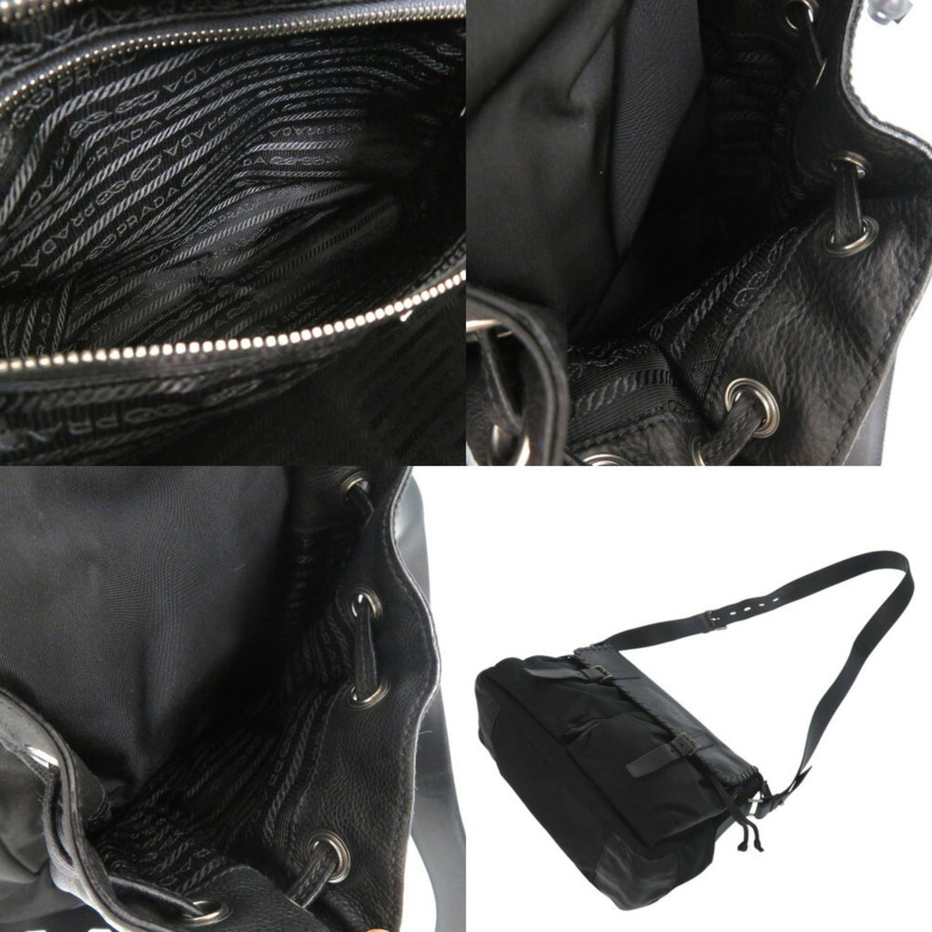Prada Nero Leather Nylon Messenger Bag Shoulder Bag (Pre-Owned)