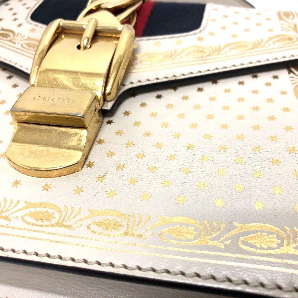 Gucci Blue White Leather Handbag Shoulder Bag (Pre-Owned)